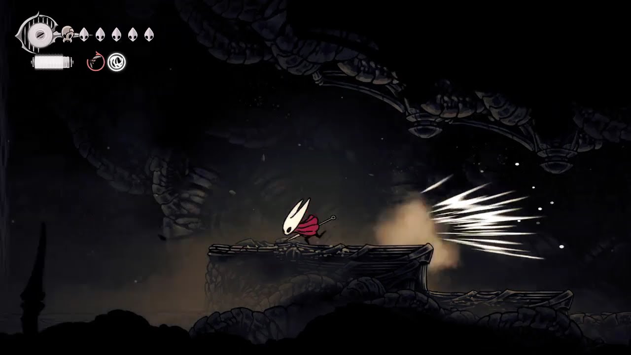 Hollow Knight: Silksong (Wormways, Weaver Gate entrance) Without double jump.