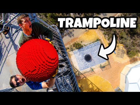 GIANT LEGO BOWLING BALL Vs. TRAMPOLINE! (20,000 BRICKS!!)