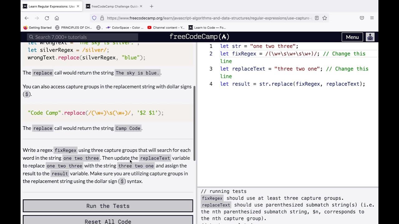 Watch me learn web dev.Javascript Regex Capture Groups, replace