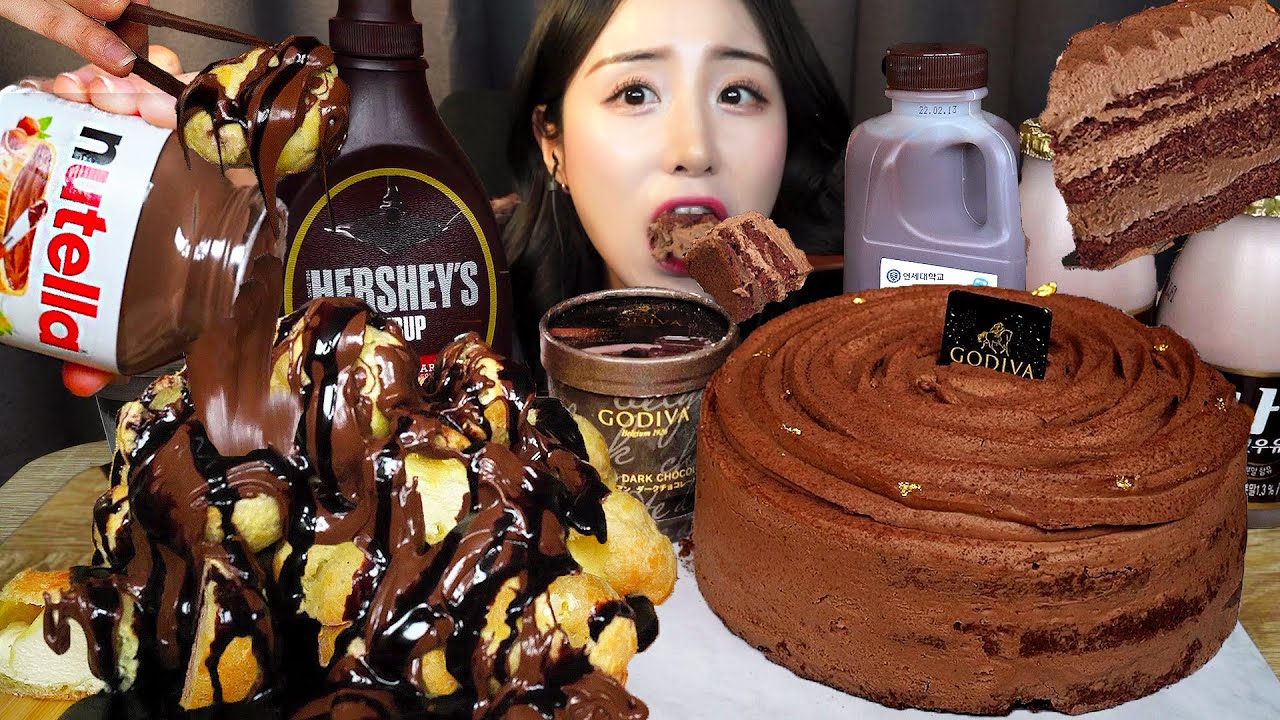🍫 Шоколадный торт Годива АSMR МукбангㅣДесерт Нутелла Херши МороженоеㅣDessert Chocolate Cake