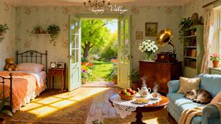 1950s cozy countryside spring morning ambience with vintage oldies playing in another room