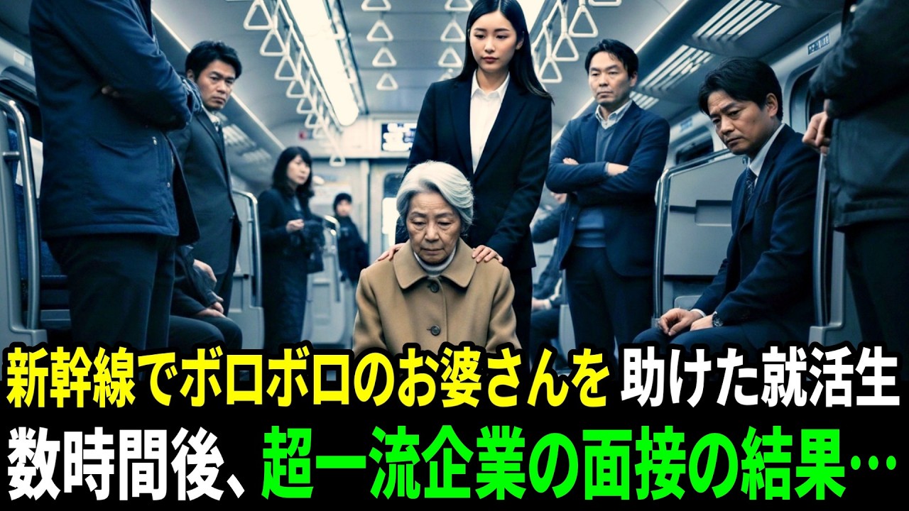 新幹線で邪魔者扱いされていたボロボロのお婆さんを助けた就活生。数時間後、超一流企業の面接会場での真実