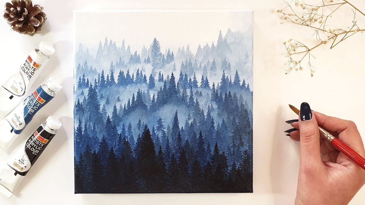 Easy Misty Forest Landscape Painting | Acrylic Painting for Beginners ...