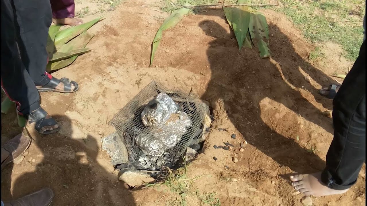 Cooking Chicken Underground hole using charcoal Part-2 - YouTube