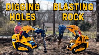 #467 MINI Skid Steer DIGGING Holes & BLASTING Rock