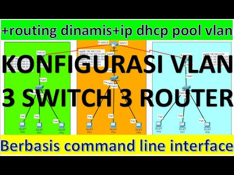 tutorial konfigurasi jaringan vlan 3 switch 3 router (routing dinamis+ip dhcp pool vlan router)