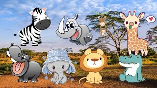Животные Африки.Звуки животных для Детей.Слон,Лев,Жираф,Зебра,  Крокодил,Безон.[Мир Животных]