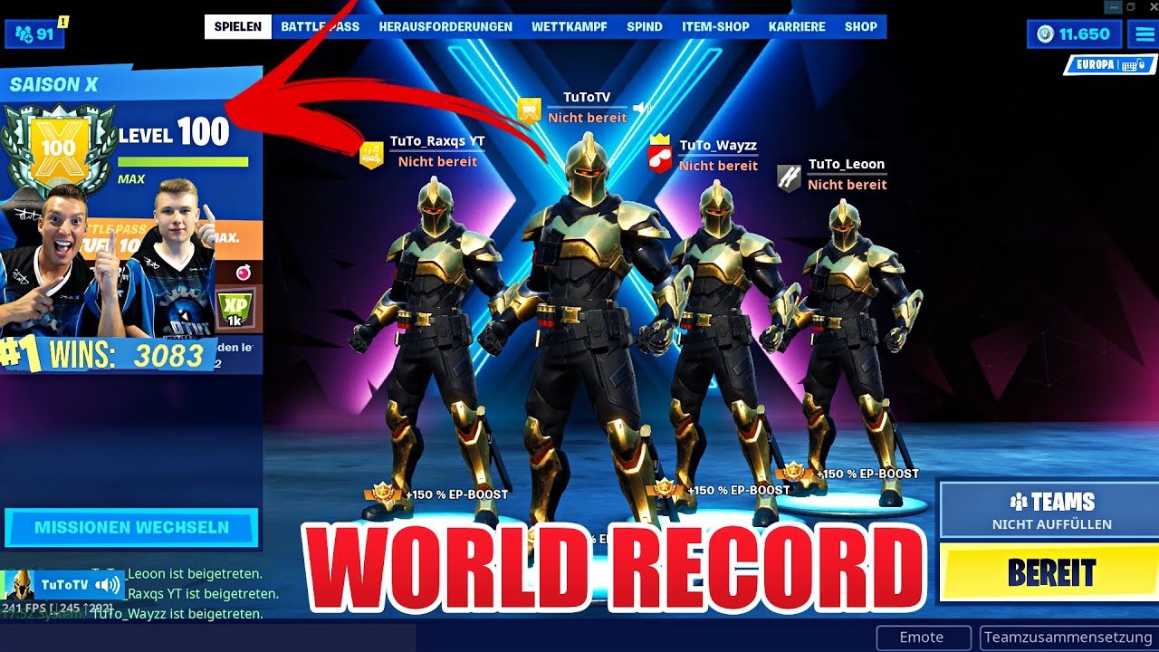 First Level 100 Fortnite Season 10 World Record 7days Tutotv Youtube