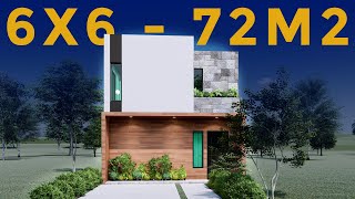😍 Casa pequeña y moderna 6x6 metros / Diseño de casa 6x6 dos pisos 🏡🌳