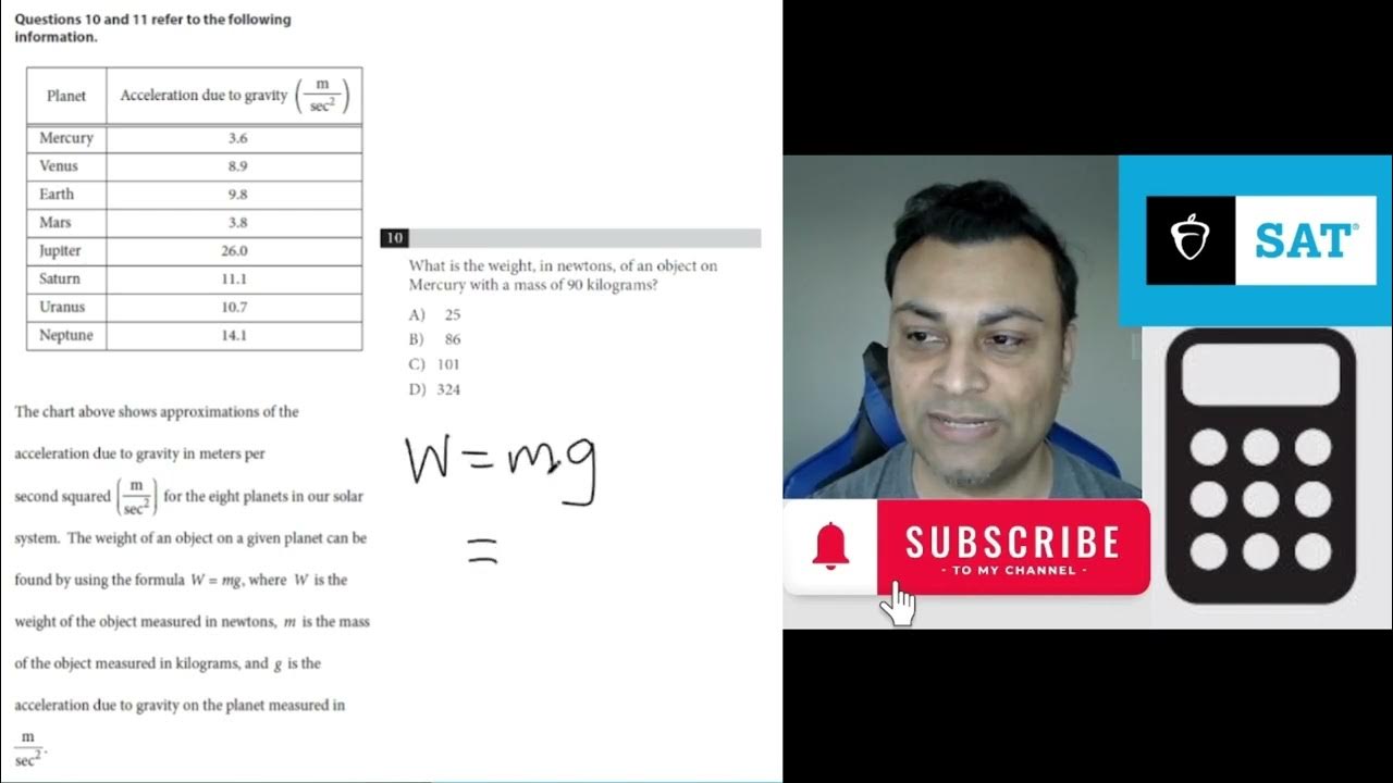 What is the weight, in newtons, of an object on Q10 of SAT Math