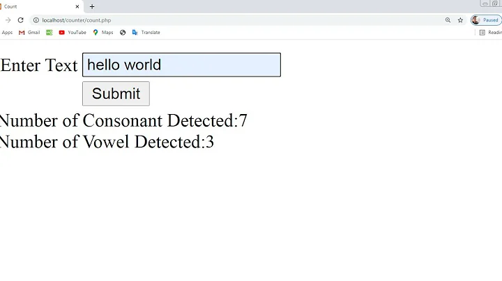 COUNT THE NUMBER OF CONSONANT AND VOWELS USING PHP