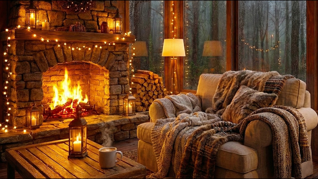 Relaxing Acoustic Guitar to Melt Into a Cozy Rainy Night | Fireplace Glow & Candlelight (3 Hours)