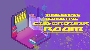 Timelapse Video of Cyberpunk Themed Isometric Room (Procreate)