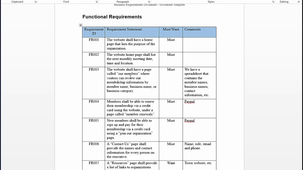 Documenting Functional Requirements