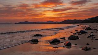 Red Sunset Afterglow on Remote Beach - ASMR Ocean Waves for Deep Sleep & Calm