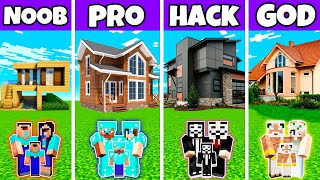 Minecraft Battle : New Family Modern House Build Challenge - Noob vs Pro vs Hacker vs God