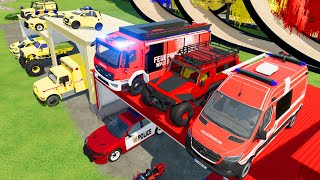 TRANSPORTING CARS, AMBULANCE, POLICE CARS, FIRE TRUCK, MONSTER TRUCK OF COLORS! WITH TRUCKS! - FS 22