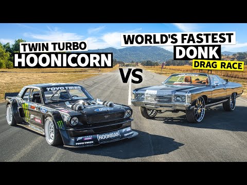 World’s Fastest Donk (1,500hp) Vs Ken Block’s 1,400hp AWD Ford Mustang // Hoonicorn vs The World