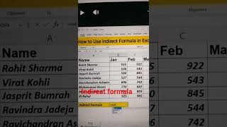 How to use Indirect formula in Excel #excel #tranding #tipsntricks #shorts #vairalvideo #feed#tricks