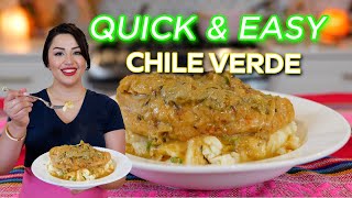 The BEST SMOTHERED Mexican Chile Verde Chicken &amp; Mashed potatoes Recipe
