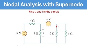 NODAL ANALYSIS WITH SUPERNODES: FIND v AND I IN THE CIRCUIT