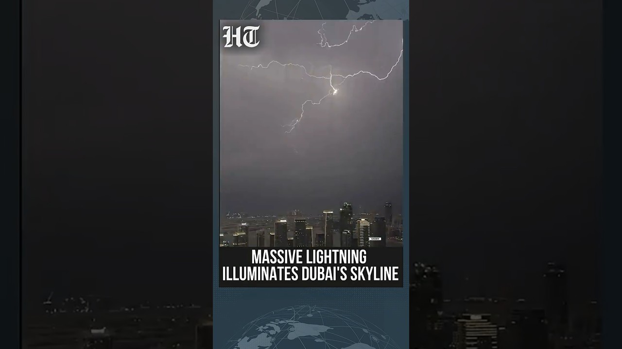 Massive Lightning Lights Up Dubai Skyline During Severe Storm | #shorts