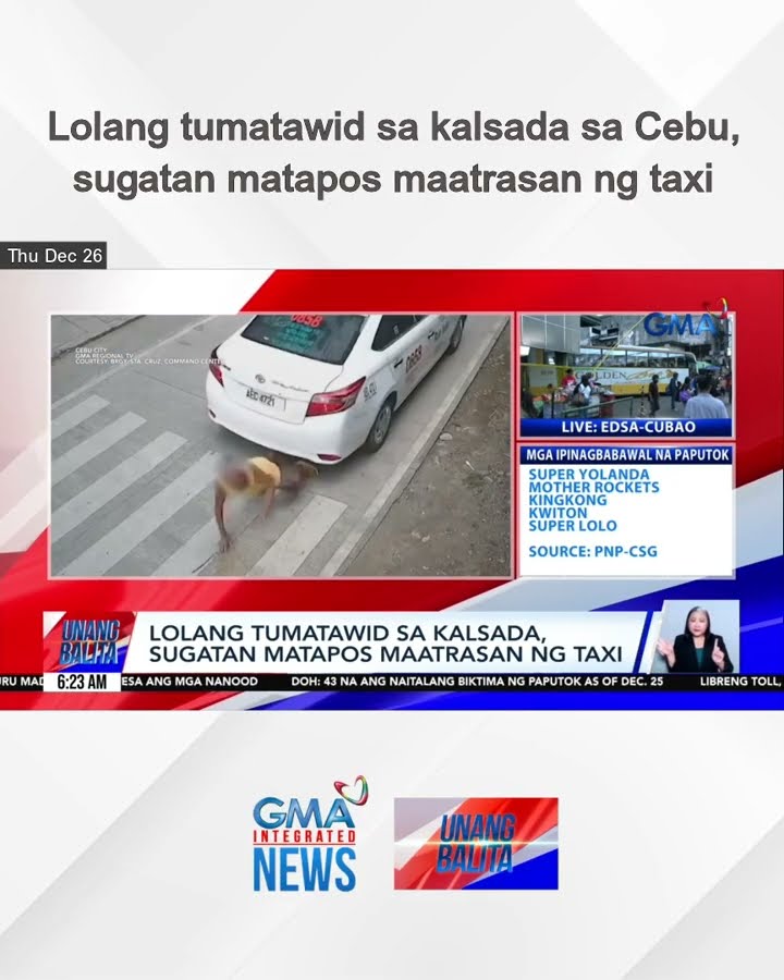 Lolang tumatawid sa kalsada sa Cebu, sugatan matapos maatrasan ng taxi | Unang Balita