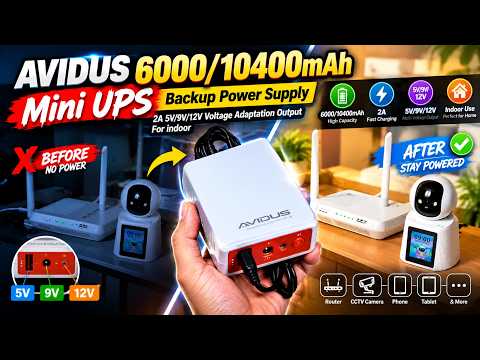 AVIDUS 6000/10400mAh Mini UPS Backup Power Supply 2A 5V/9V/12V Voltage Adaptation Output For indoor