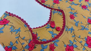 خياطة صدر دشداشة بسيطة و نازكة - neck design with lace - cutting and stitching very easy