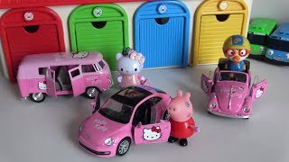 Hello Kitty Car Toys Peppa Pig and Pororo Garage Cars Tayo toy play