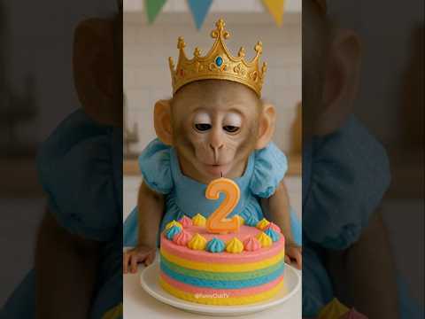 عيد ميلاد القرد قرد كيوت قرد مشاكس قرد صغير اجمل قرد قرد يأكل حلوه 