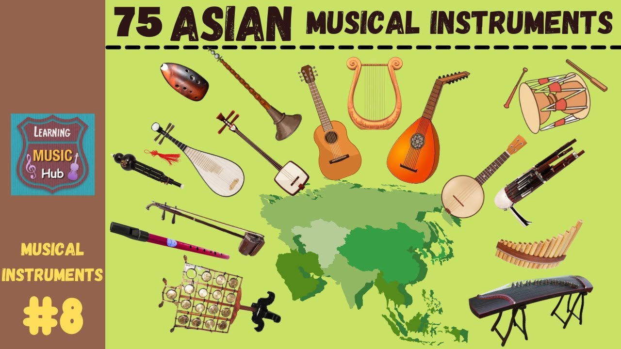 75 POPULAR ASIAN MUSICAL INSTRUMENTS | LESSON #8 LEARNING MUSIC HUB | MUSICAL INSTRUMENTS -