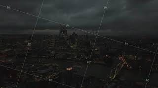 Aerial Drone View Of London Financial District Skyscrs Panorama, Drone Flying Backwards Above