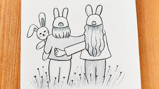 Cómo dibujar dos amigas conejitas para Pascua/mejores amigas conejito de Pascua