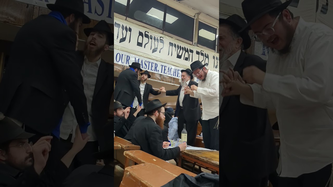 השליח ר' בנימין בער הכהן שיימאן שי' רוקד עם הבחורים ניגון ראש חודש כסלו