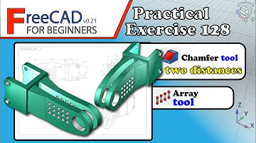 FreeCAD 0.21 Beginners tutorial: practical exercise 128 (Rectangle array and chamfer tool)