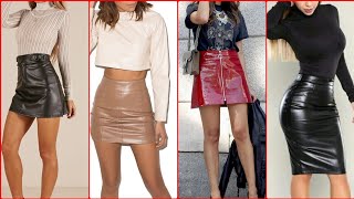 Trendy and Stylish latex and leather skirts outfits // leather high waisted skirts