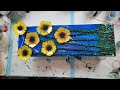 Yellow/Orange Sunflower resin painting with blue sky and clouds A.K.A resin beach WOW Video#209