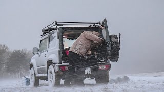 【13th night】Car camp alone in a blizzard with a light car【-5 degrees】