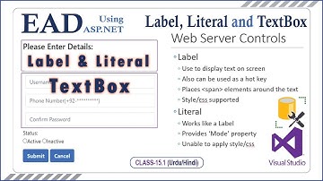 Label, Literal and Textbox Web Server Controls in asp.net | Urdu/Hindi | Ch#03 | Class 15.1 #ead