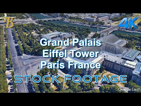 ⁣20200729-Google Earth Aerial Flyover Rotate Stock Footage Grand Palais Eiffel Tower Paris France 4k