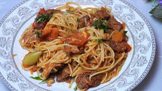 Дәмі ерекше ,оңай ,тез дайындалатын спагетти макаронынан кешкі ас