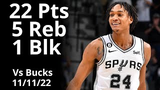 Devin Vassell 22 Pts 5 Reb vs Bucks Highlights