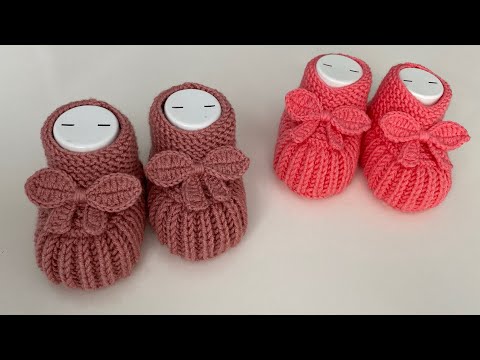 Pofuduk fiyonklu selanik örgü ile bebek patik yapımı #babybooties #knitting #babyshoes