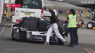 Pia and Patrick Whitesell seen leaving Sydney on their private jet