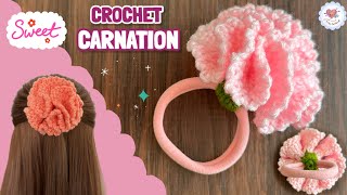 : Really EASY  Crochet Carnation  Hair Tie/ Crochet  Carnation Flower