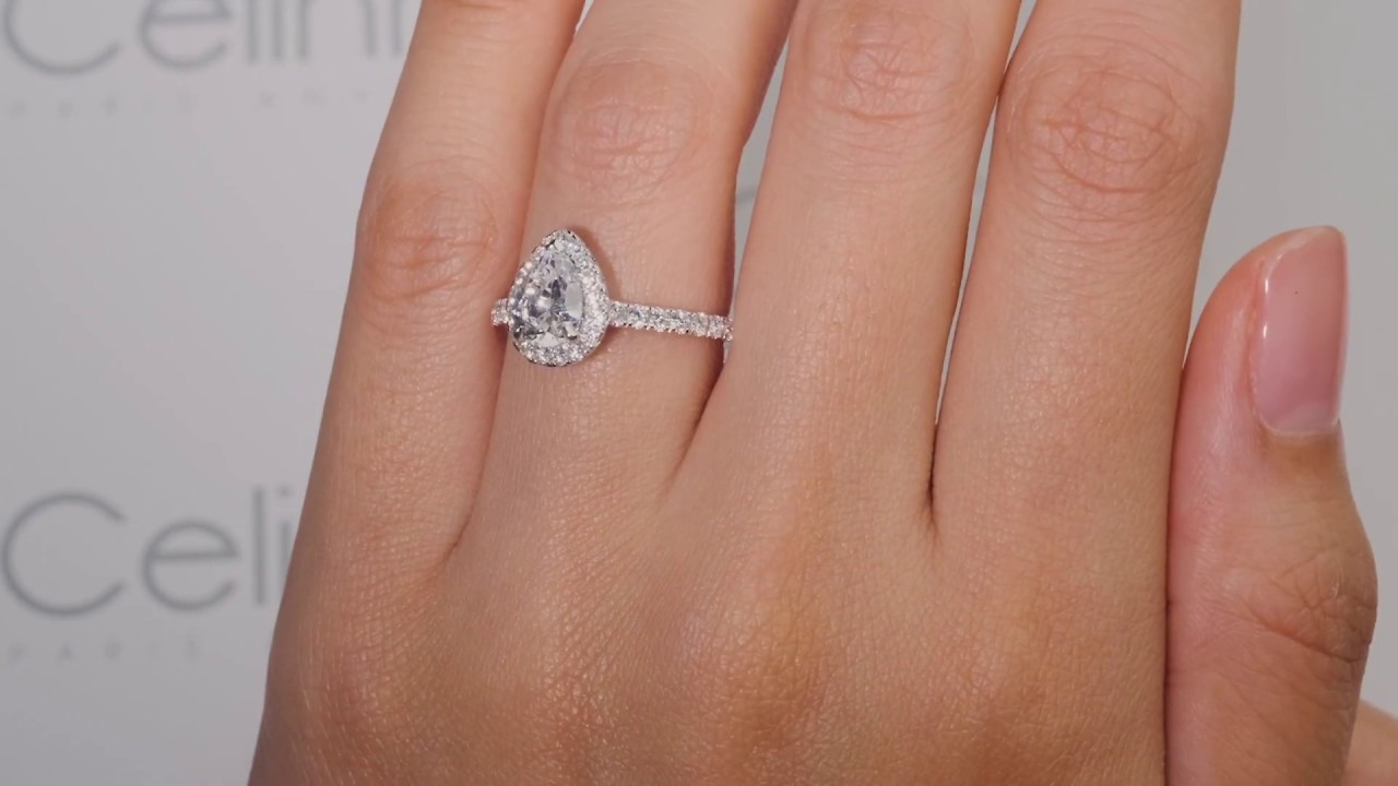 Bague De Fiançailles Diamant Naturel Taille Poire 2,36 Ct - Or Blanc 14 Carats - Neuf