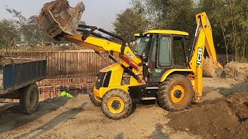Village Road Construction, JCB Backhoe 3DX Machine Loading Soil on Tractor