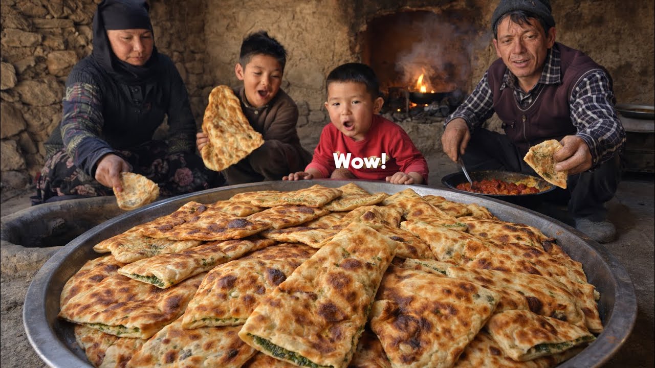 Simple cave life,cooking with fire, family warmth, and traditional flavors in a peaceful hidden home