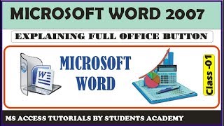 MS WORD 2007 - CLASS 1 - Explaining Office Button in Microsoft Word - Urdu | Hindi